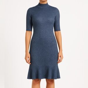 🆕 London Times Navy Silver Metallic Knit Midi Sweater Dress XL Stretch Party